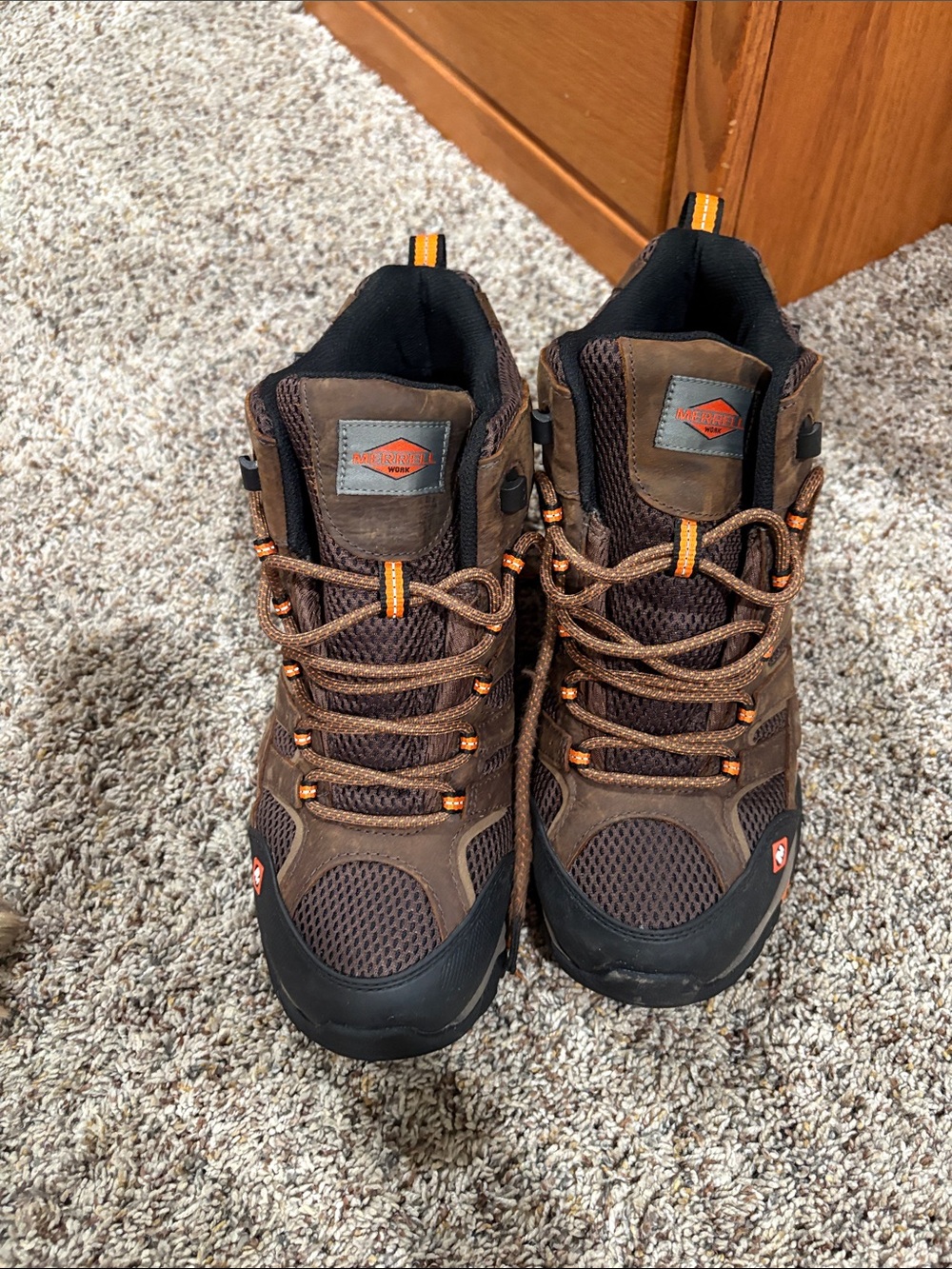 Merrell Brown and Black Trail Hiking Boots with Orange Accents